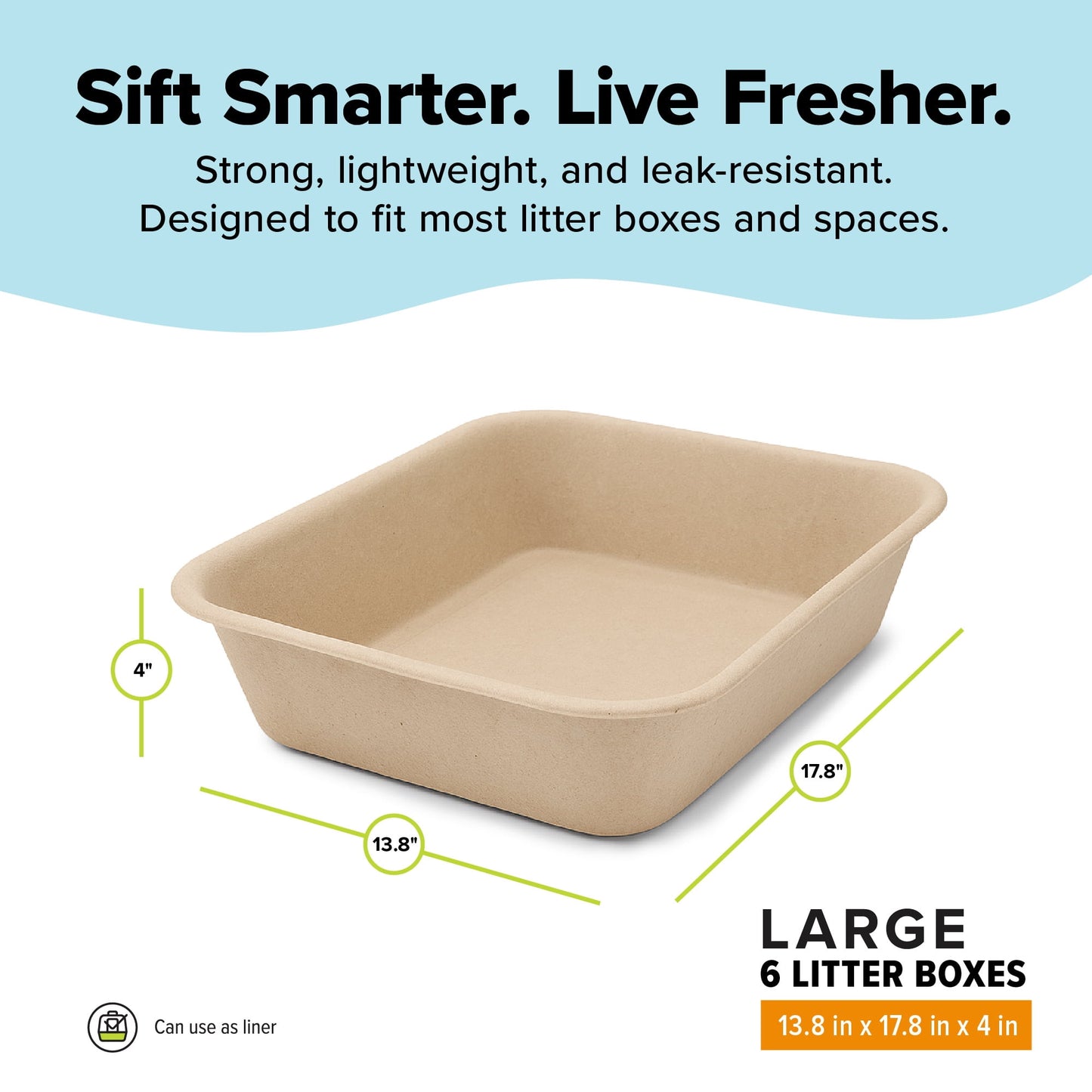 Large Cat Sifter, Eco-Friendly Litterbox with Scoop - Pack of 6